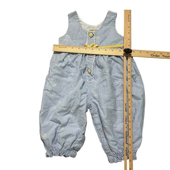 Vintage Easter Outfit Baby Girls 12M Bunny 90s Blue Embroidered Romper Jumper - Picture 7 of 7